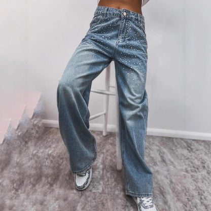 Damen High-Waist Jeans Elegant mit Glitzerdetails