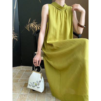 Damen Maxikleid Hochgeschlossener Kragen Fließender Schnitt Eveloria