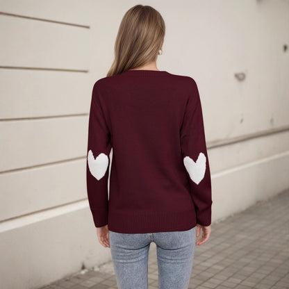 Damen Strickpullover Herzmotiv Lässiger Schnitt