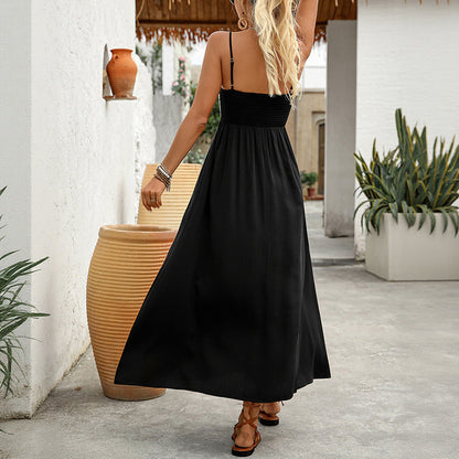 Damen Maxikleid Kunstbestickung Schmale Träger Eveloria