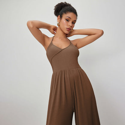 Damen Jumpsuit V-Ausschnitt Lockerer Schnitt Eveloria