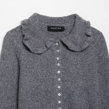 Damen Strickjacke Kragen Dekorativer Knopfverschluss - Eveloria