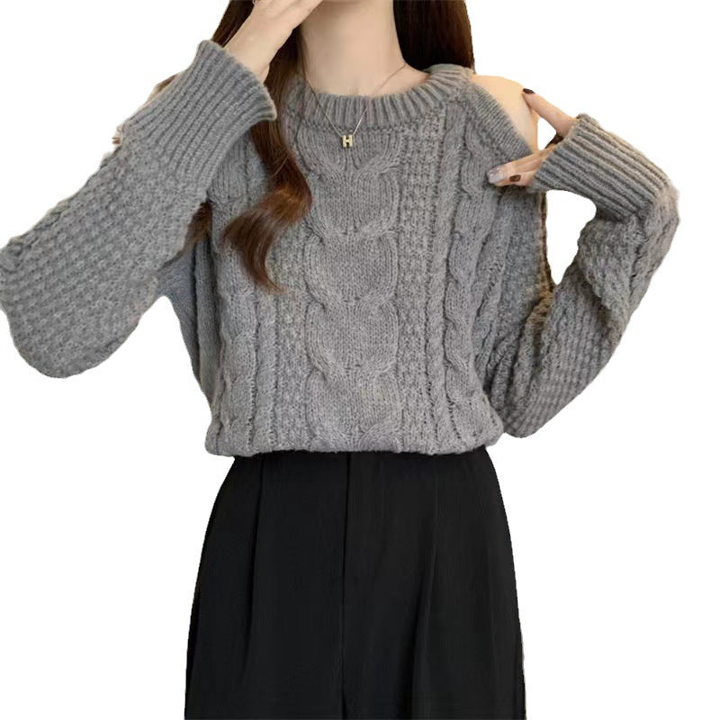 Damen Grobstrickpullover Asymmetrisch Zopfmuster Eveloria