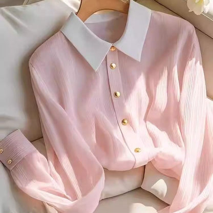 Damen Bluse Strukturiertes Gewebe Kontrastkragen Eveloria - Eveloria