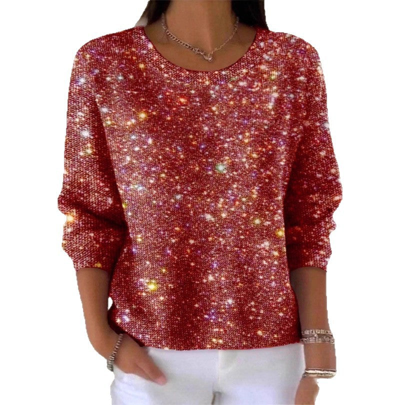 Damen Glitzerpullover Rundhals Lässiger Schnitt