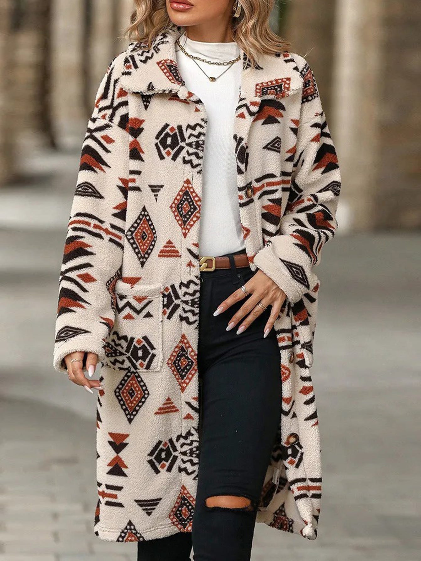 Damen Langarmjacke Geometrisches Muster Eveloria
