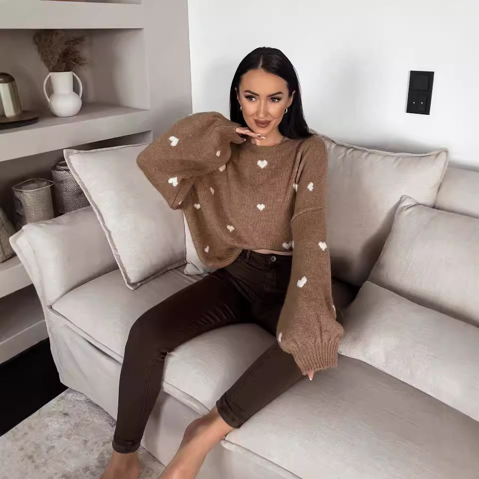 Damen Strickpullover Weitem Schnitt Herzmotiv Kuschelig