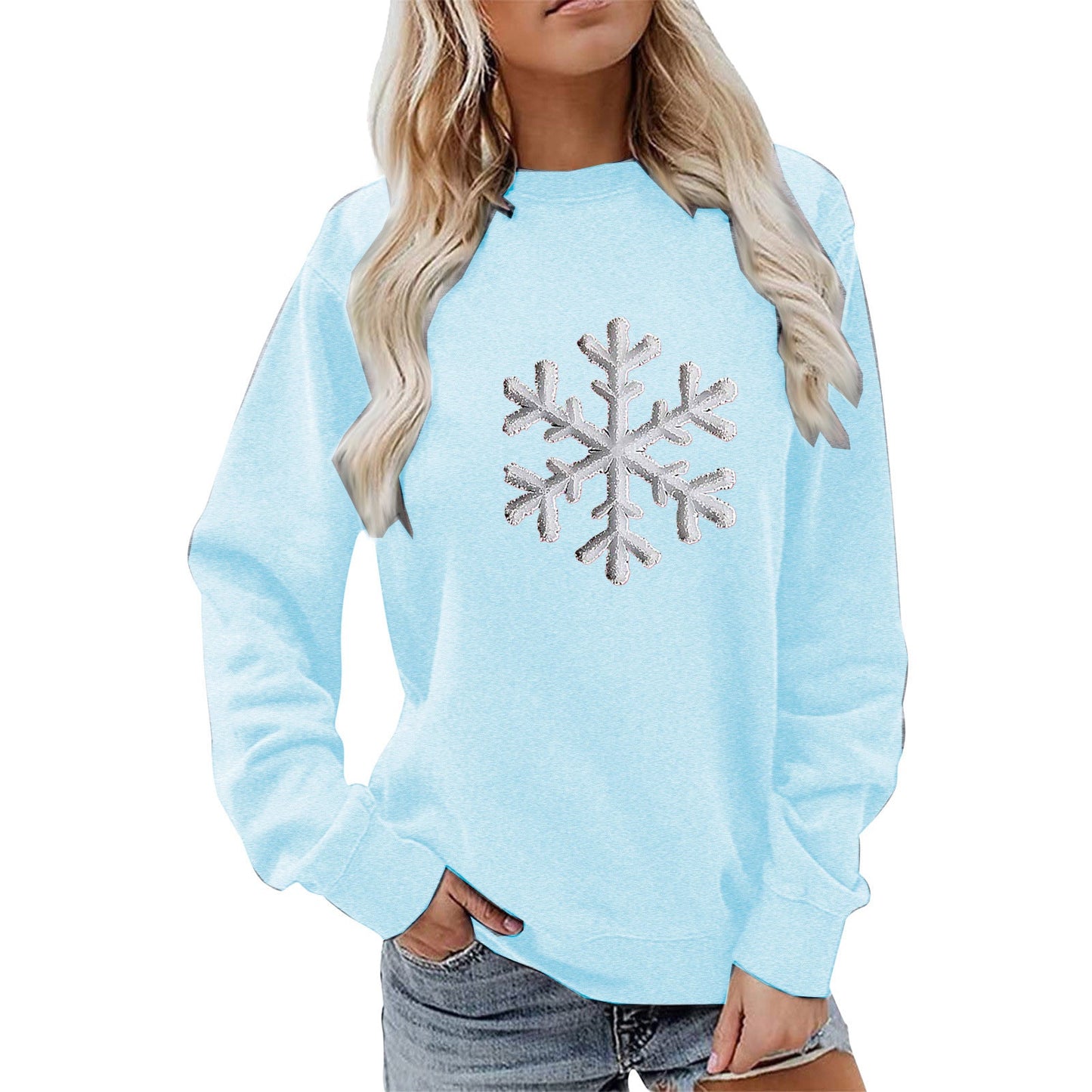Damen Sweatshirt Schneeflockenmotiv Lässig Grau Eveloria
