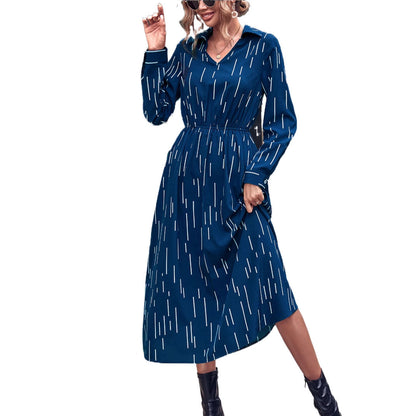 Damen Midi-Kleid Elastisch mit Kragen und Taillenband Eveloria