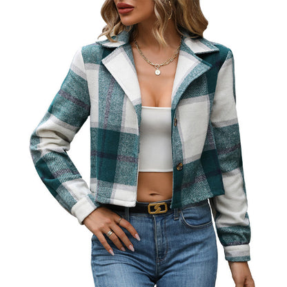 Damen Freizeitjacke Kariert Mit Taschen Modischer Schnitt Eveloria