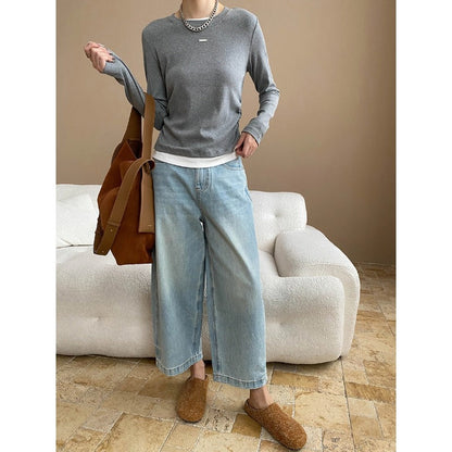 Damen Langarmshirt Feine Rippstruktur Breites Bündchen Eveloria