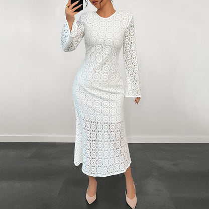 Damen Spitzenkleid V-Ausschnitt Voluminöse Ärmel Eveloria