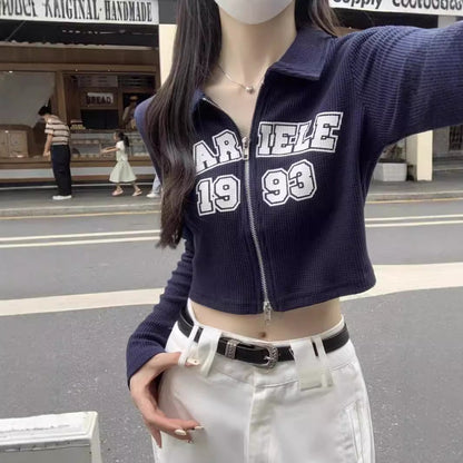 Damen Cropped-Shirt Reißverschluss Eveloria