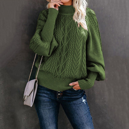Damen Grobstrickpullover Stehkragen Ballonärmel Eveloria