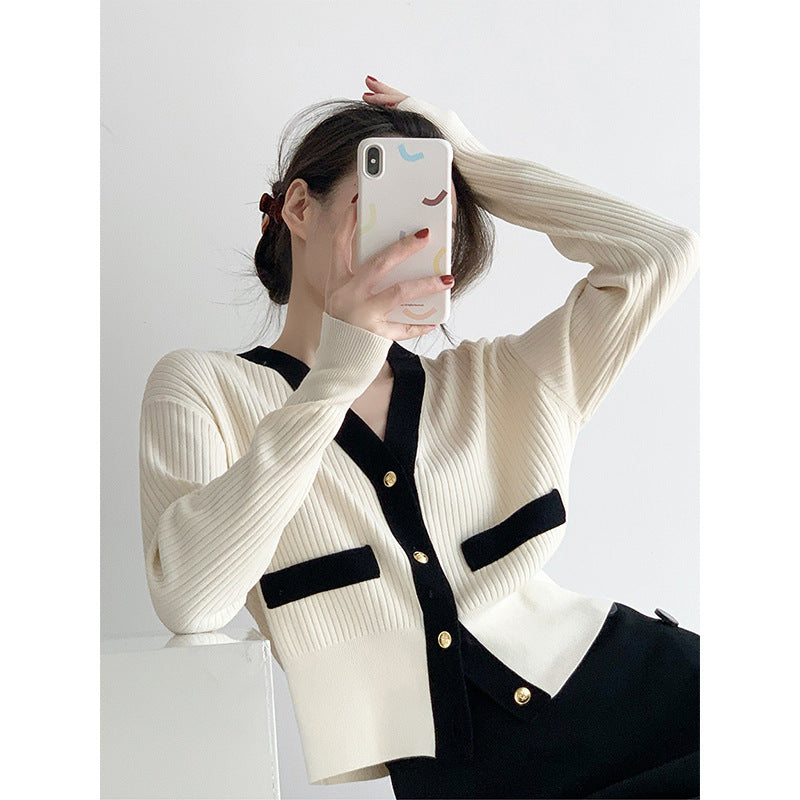 Damen Strickcardigan mit Knopfleiste und Kontrasttaschen