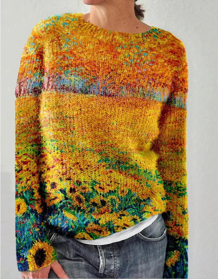 Damen Sweatshirt Wollgefühl Floral Bestickt Langarm Schwarz - Eveloria