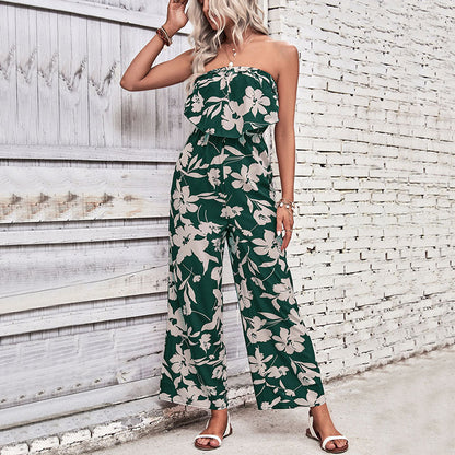 Damen Jumpsuit Florale Rüschen Atmungsaktives Material Weiß