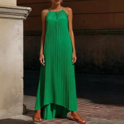 Damen Maxikleid Plissiert Verstellbare Träger Eveloria