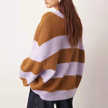 Damen Oversized Strickpullover Gestreift Weit Eveloria