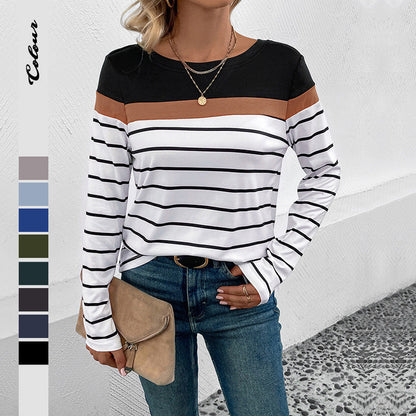 Damen Langarmshirt Streifen Elegant Farbhüpf Design Eveloria - Eveloria
