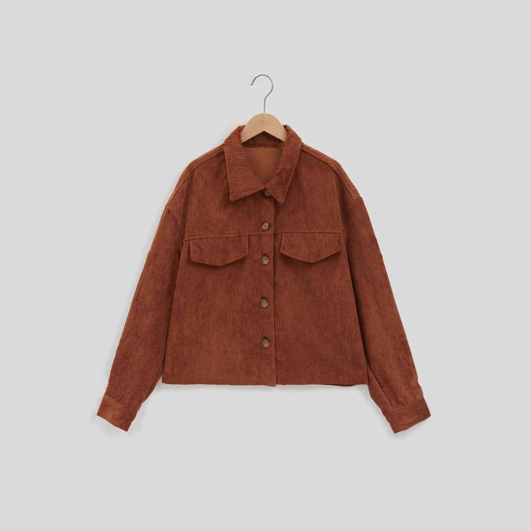Damen Cordjacke Lässiger Schnitt Praktische Taschen Braun