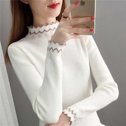 Damen Strickpullover Stehkragen Wellenmuster Eveloria