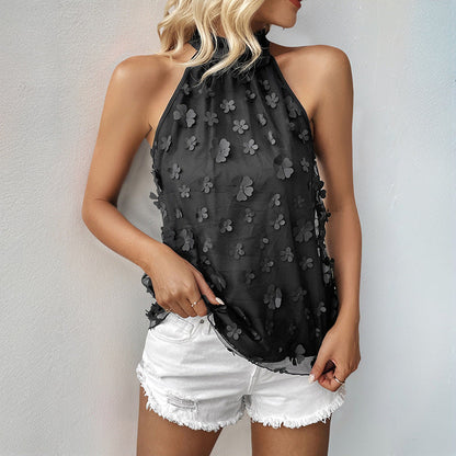 Damen Haltertop Florales Design Durchsichtig