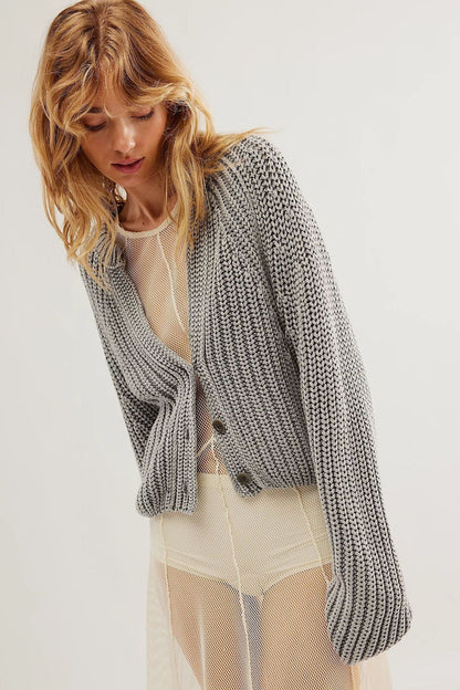 Damen Strickcardigan Lässig Überschnittene Schultern Knopfdetails