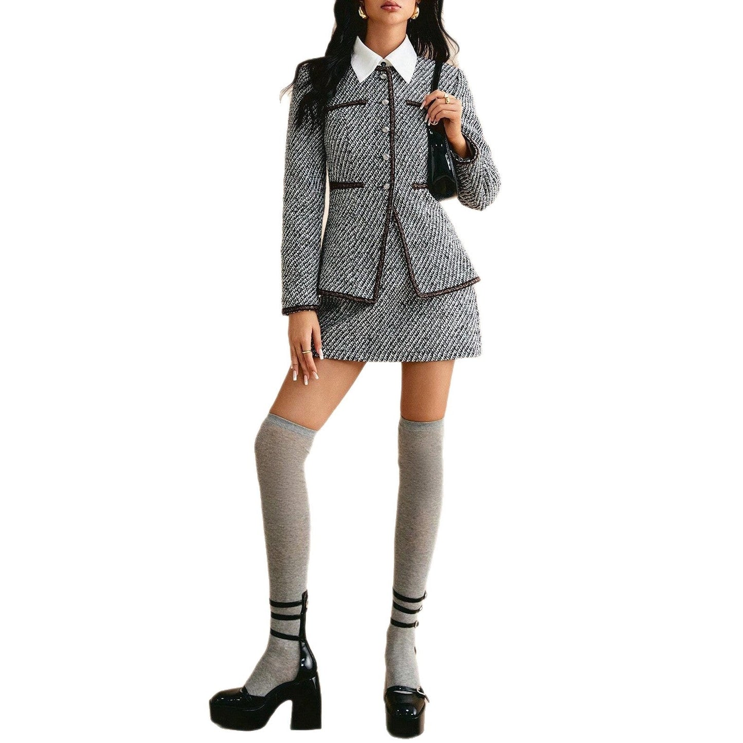 Damen Tweedjacke mit Rock Modisch Braun Eveloria