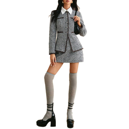 Damen Tweedjacke mit Rock Modisch Braun Eveloria