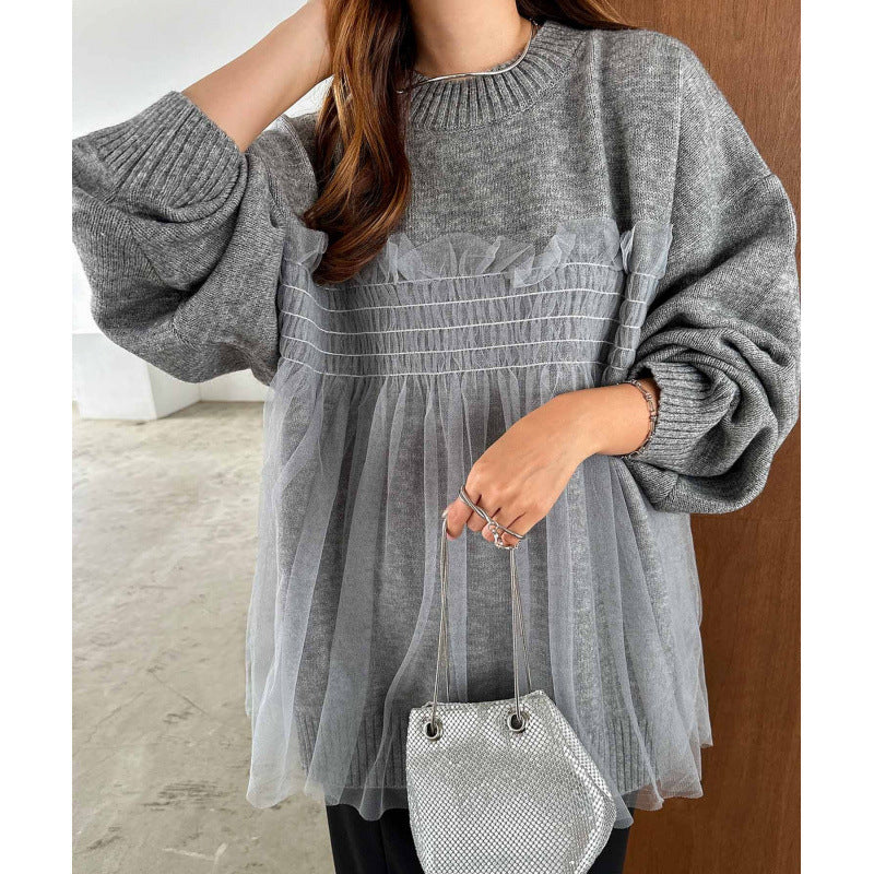 Damen Oversized Pullover Rüschendetails Eveloria