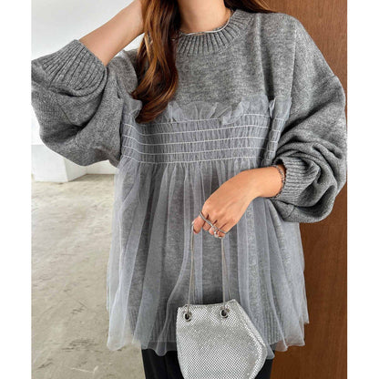 Damen Oversized Pullover Rüschendetails Eveloria