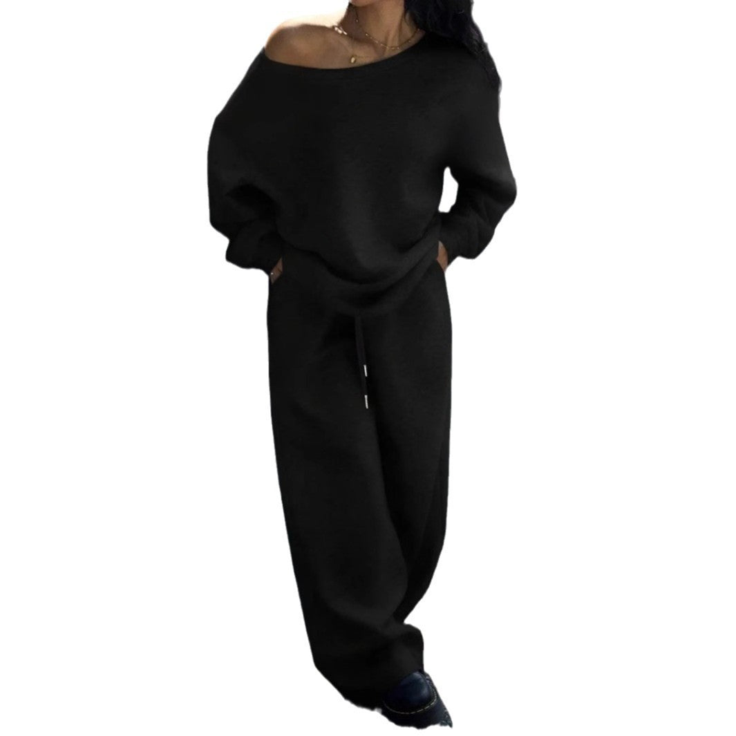 Damen Oversized Sweatshirt Set mit weiter Freizeithose Eveloria
