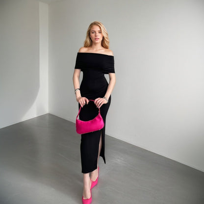 Damen Maxikleid Schulterfrei mit Schlitz Eveloria