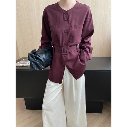 Damen Bluse mit Gürtel und Taschen Eveloria