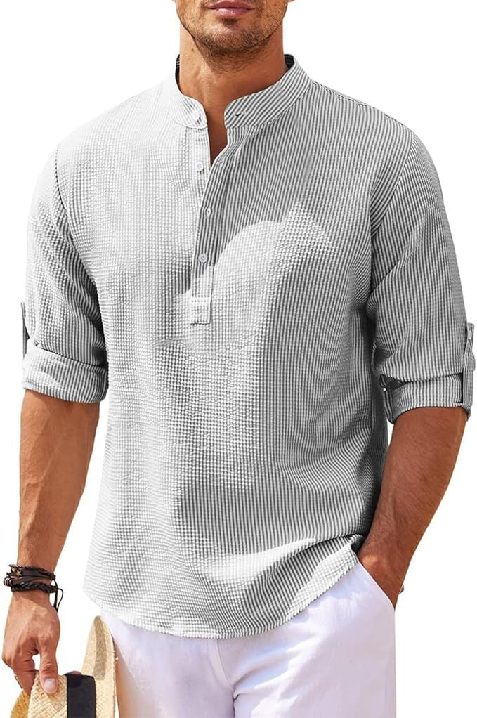 Herren Henley Hemd Lange Ärmel Lässig