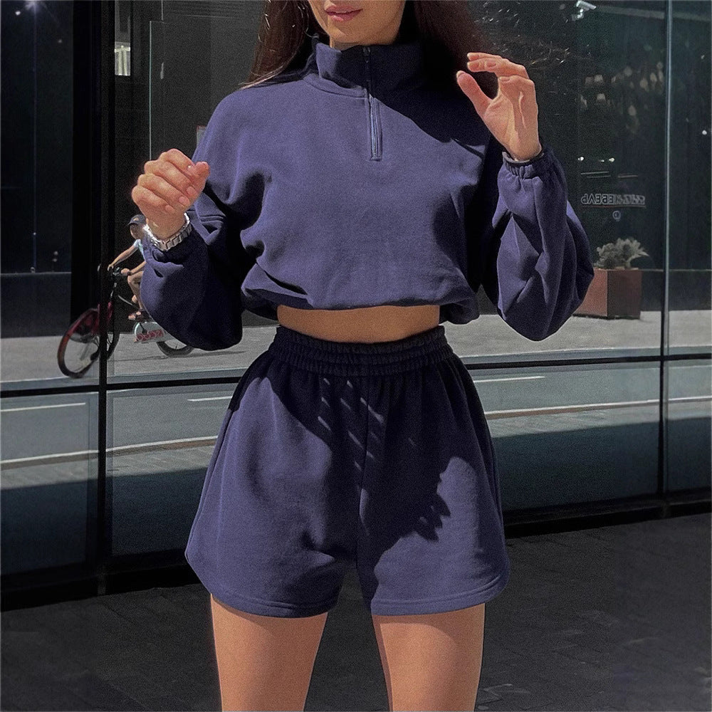 Damen Crop- Set Hochkragen Kürzere Hose Eveloria - Eveloria