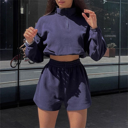 Damen Crop- Set Hochkragen Kürzere Hose Eveloria - Eveloria