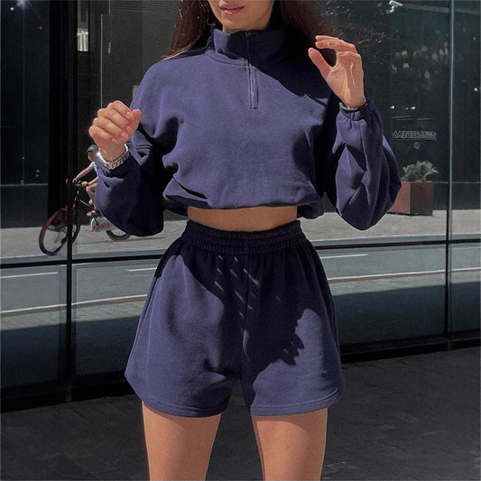 Damen Crop- Set Hochkragen Kürzere Hose Eveloria - Eveloria