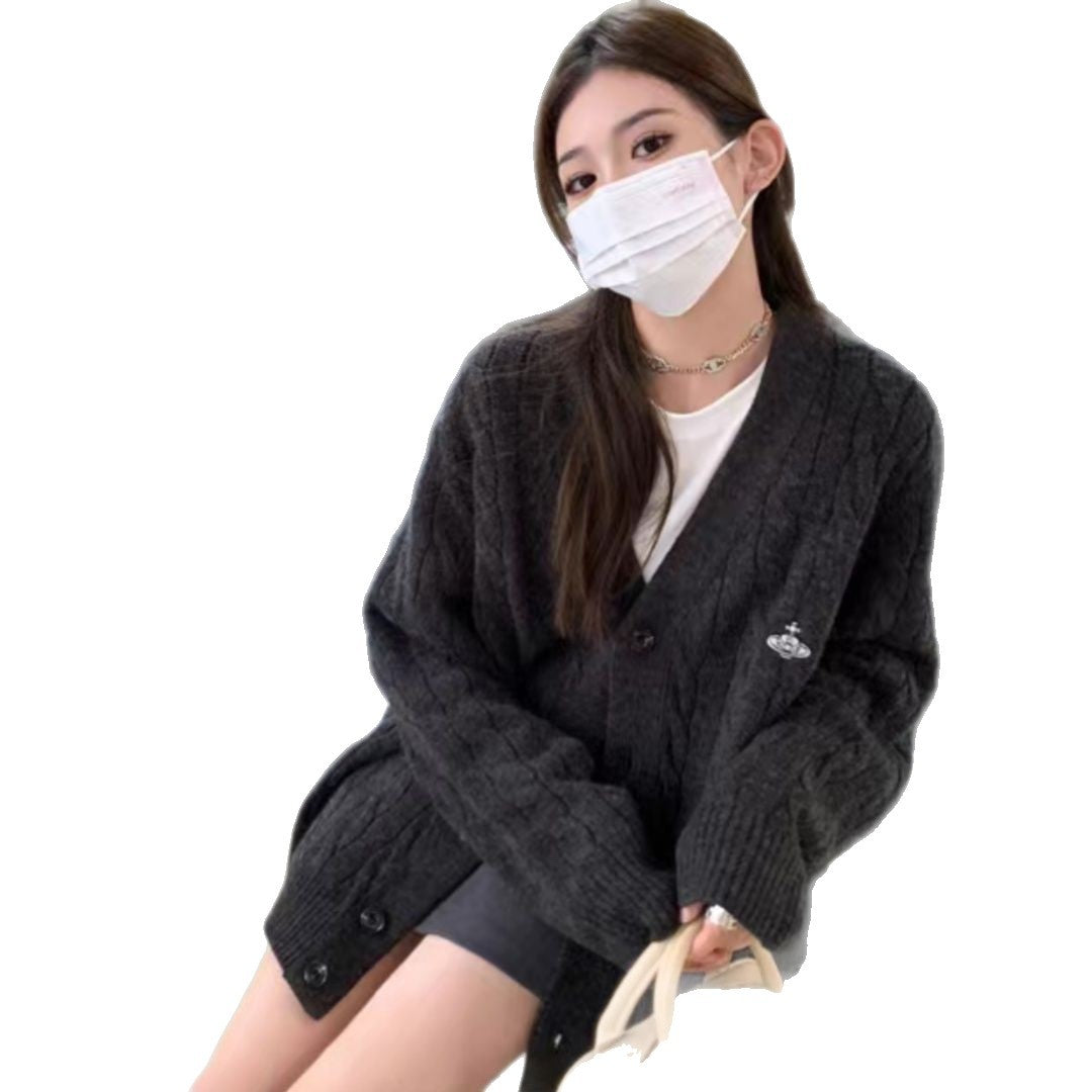 Damen Strickjacke Zopfmuster Große Knöpfe Eveloria