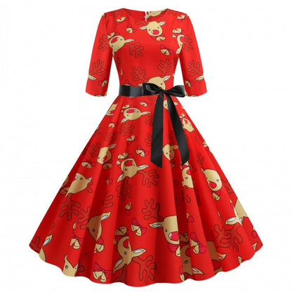Damen Swingkleid Rentierdesign Tailliert Eveloria - Eveloria
