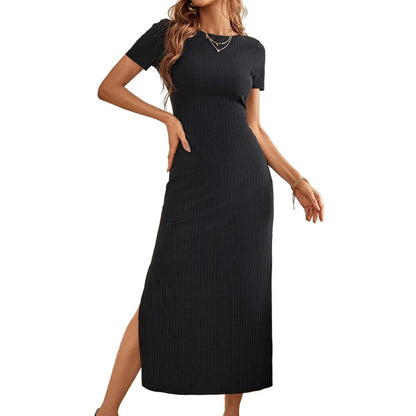 Damen Maxikleid Rippdesign Schlitz Elegant Eveloria