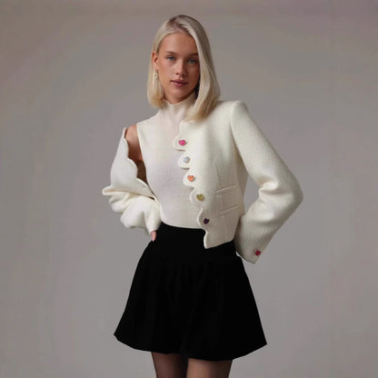 Damen Blazerjacke Kurzgeschnitten Bunt Herzknöpfe