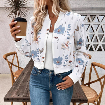 Damen Bomberjacke Floralmuster Elastisch Eveloria