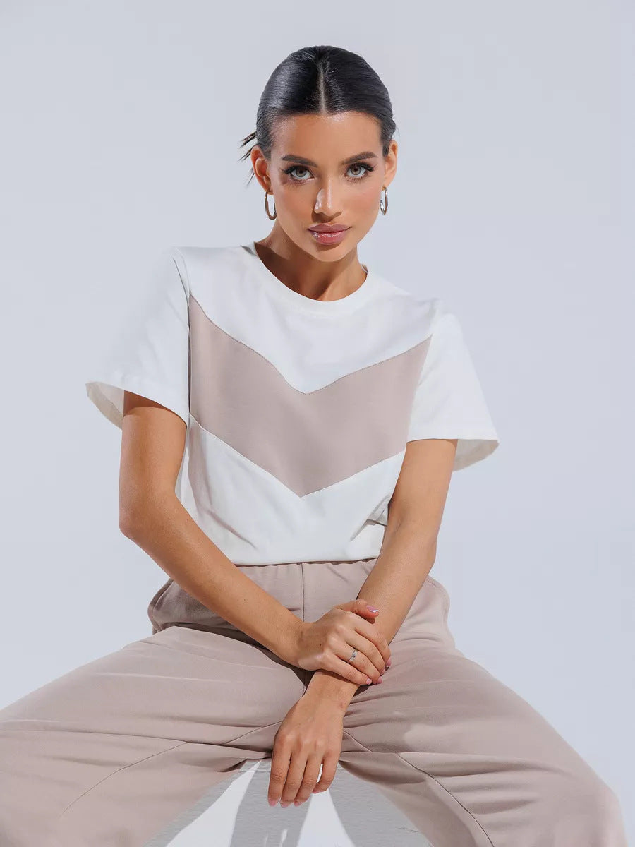 Damen T-Shirt Leichtes Oversized Farbblockdesign Weiß