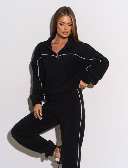 Damen Fleece-Outfit Reißverschluss Kuschelig Grau