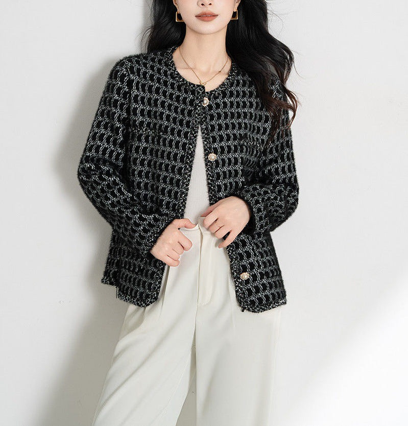 Damen Strickjacke Strukturiertes Muster Knöpfe Beige