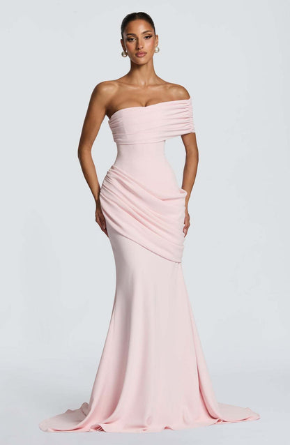 Damen Abendkleid Schulterfrei mit Drapierungen und fließendem Schnitt