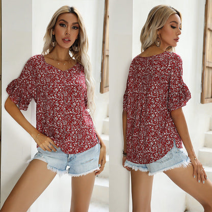 Damen Bluse Floralmuster Lässiger Schnitt Eveloria