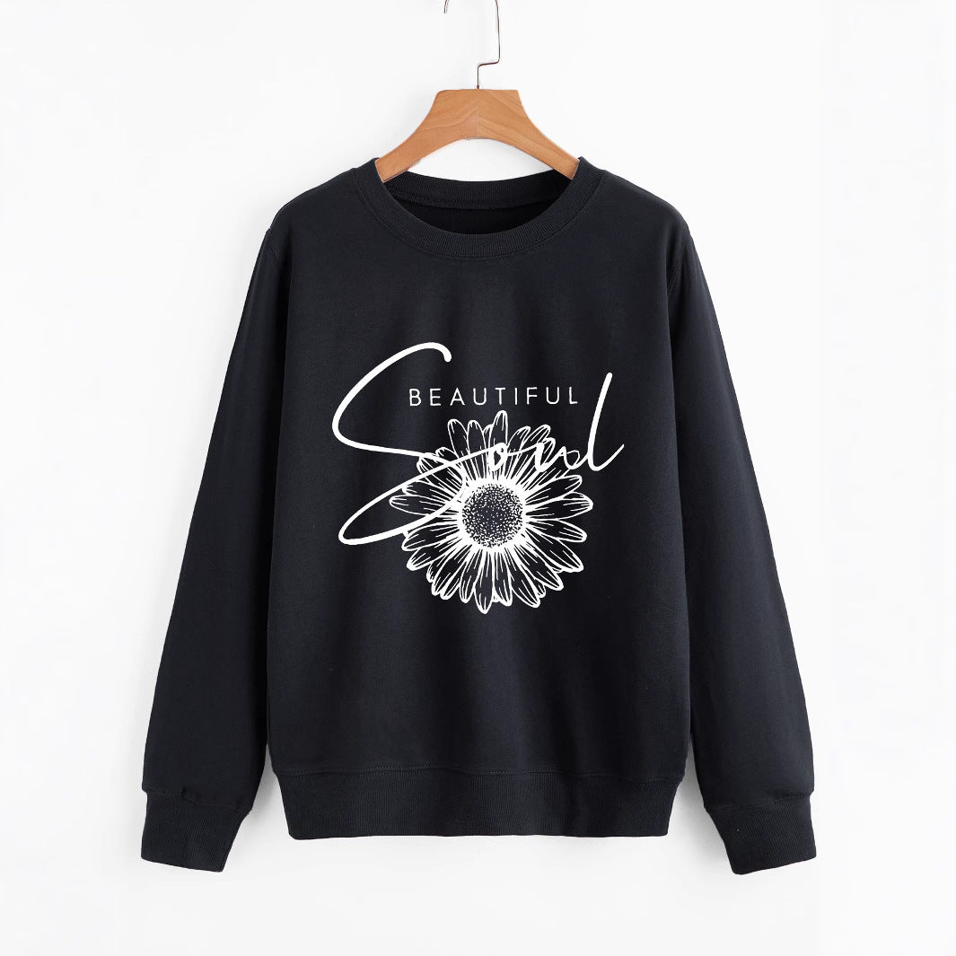 Damen Sweatshirt Floralmuster Mit Schriftzug Eveloria